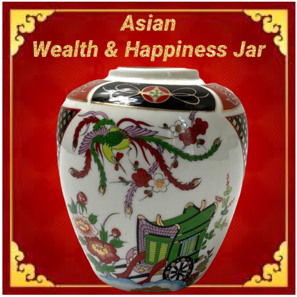 Vintage Vase Wealth Happiness & Health Handpainted Floral Ginger Jar Asian Art - Picture 15 of 15